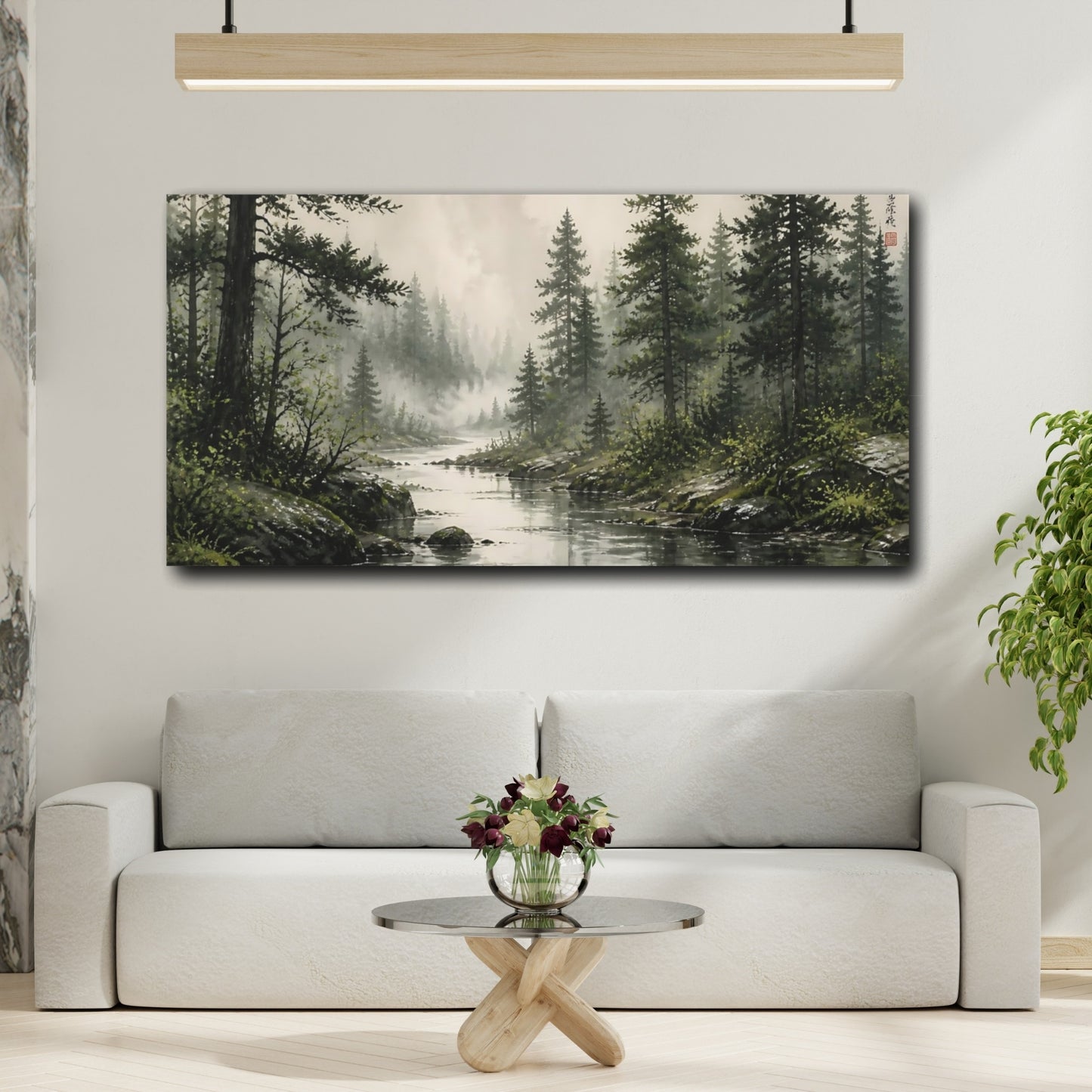 Mockup 2. Nature Forest River Misty Forest River shown as stretched canvas wall art