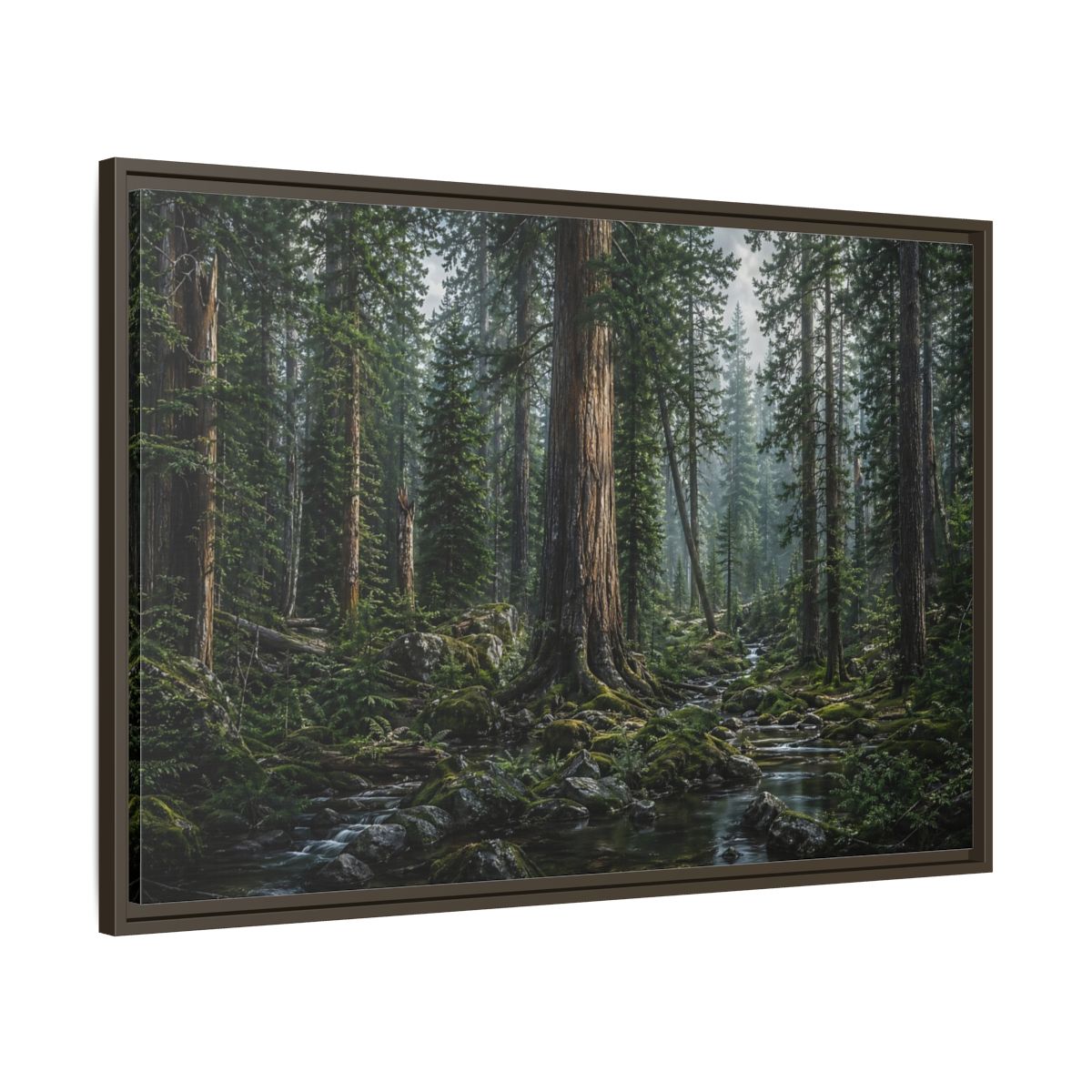 Main Mockup. Nature Forest Stream Green Forest Stream shown as stretched canvas wall art