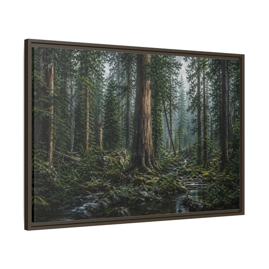 Main Mockup. Nature Forest Stream Green Forest Stream shown as stretched canvas wall art