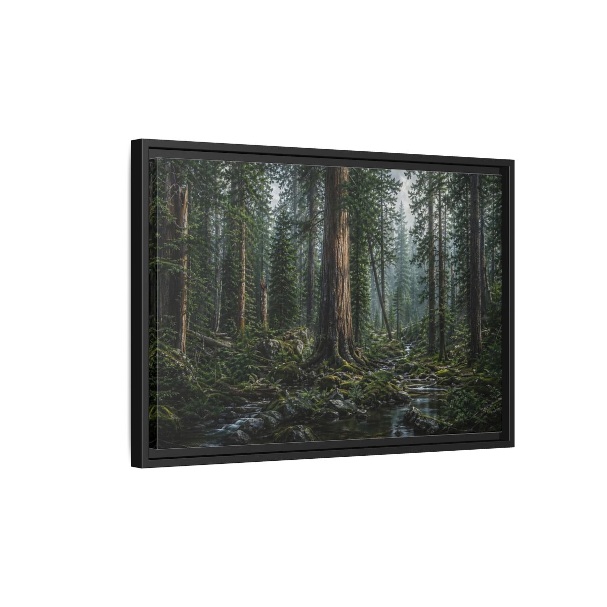 Side Mockup 3. Nature Forest Stream Green Forest Stream shown as stretched canvas wall art