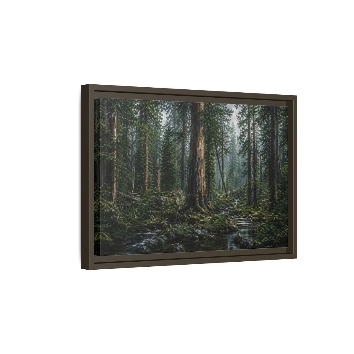 Side Mockup 5. Nature Forest Stream Green Forest Stream shown as stretched canvas wall art
