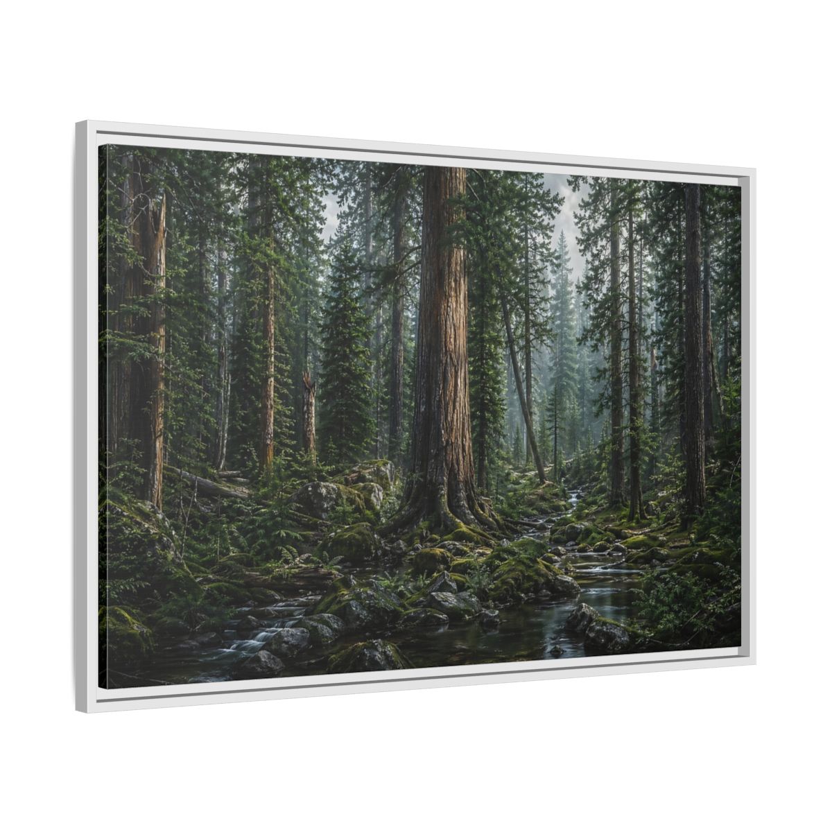 Side Mockup 9. Nature Forest Stream Green Forest Stream shown as stretched canvas wall art