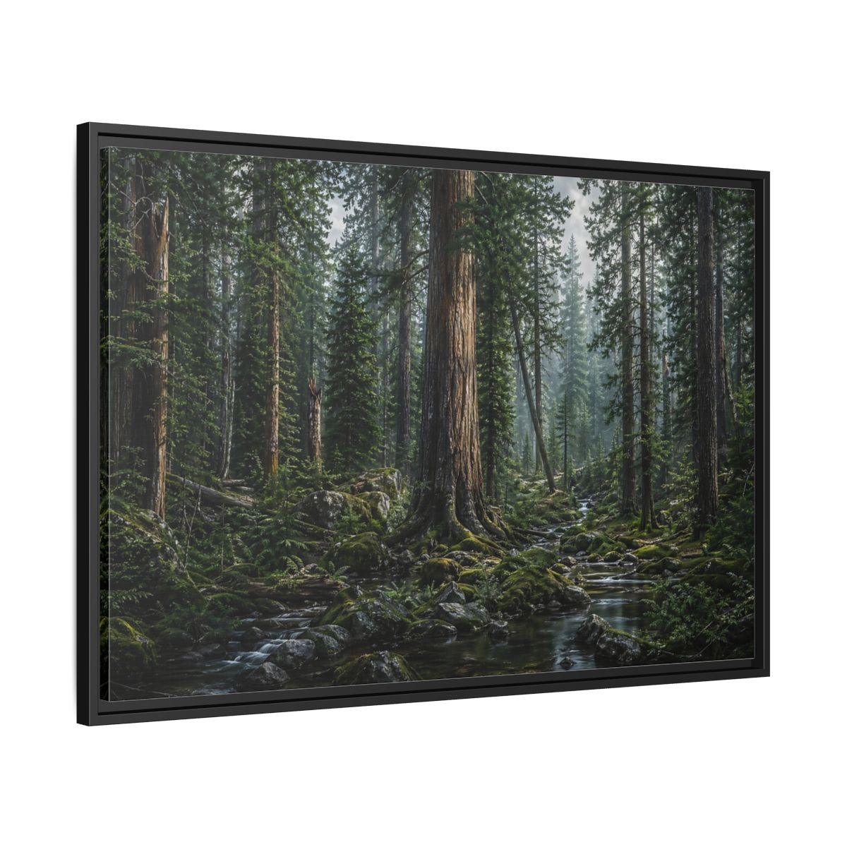 Side Mockup 13. Nature Forest Stream Green Forest Stream shown as stretched canvas wall art