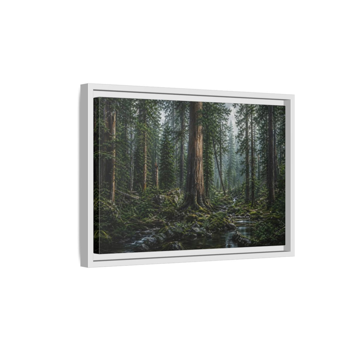 Side Mockup 4. Nature Forest Stream Green Forest Stream shown as stretched canvas wall art