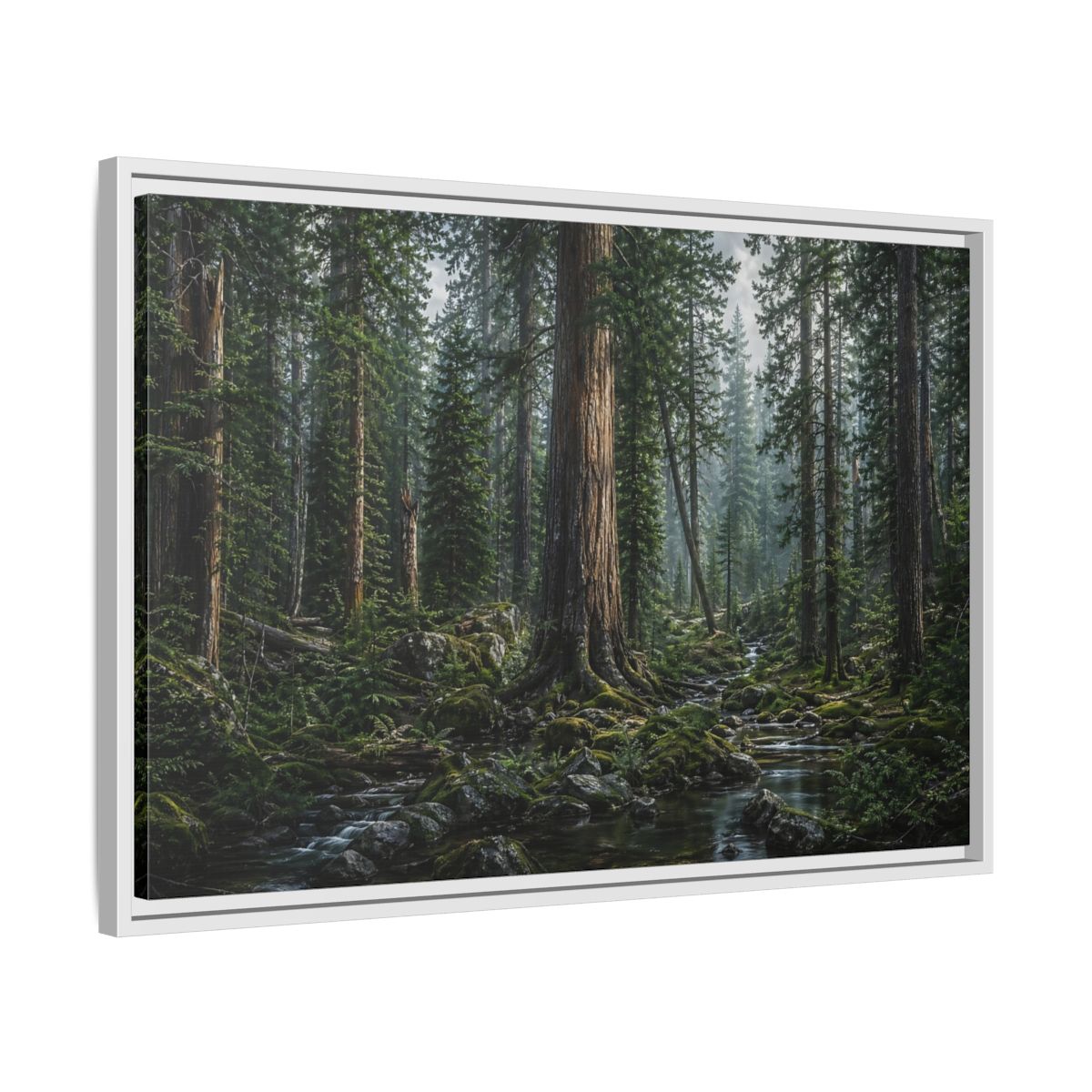 Side Mockup 10. Nature Forest Stream Green Forest Stream shown as stretched canvas wall art