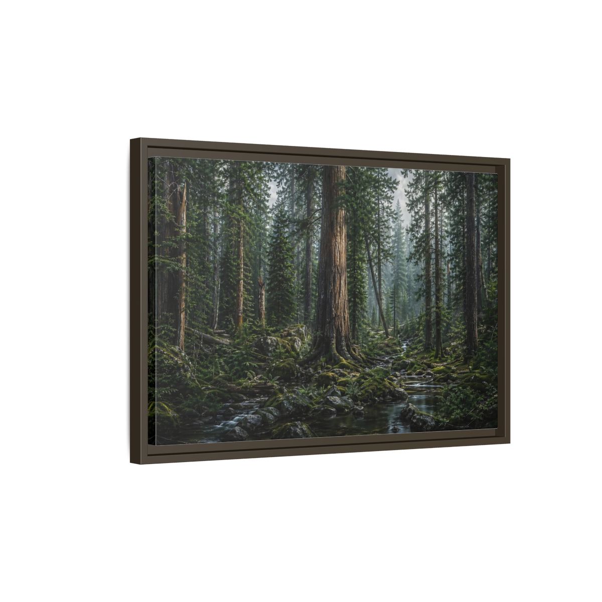 Side Mockup 2. Nature Forest Stream Green Forest Stream shown as stretched canvas wall art