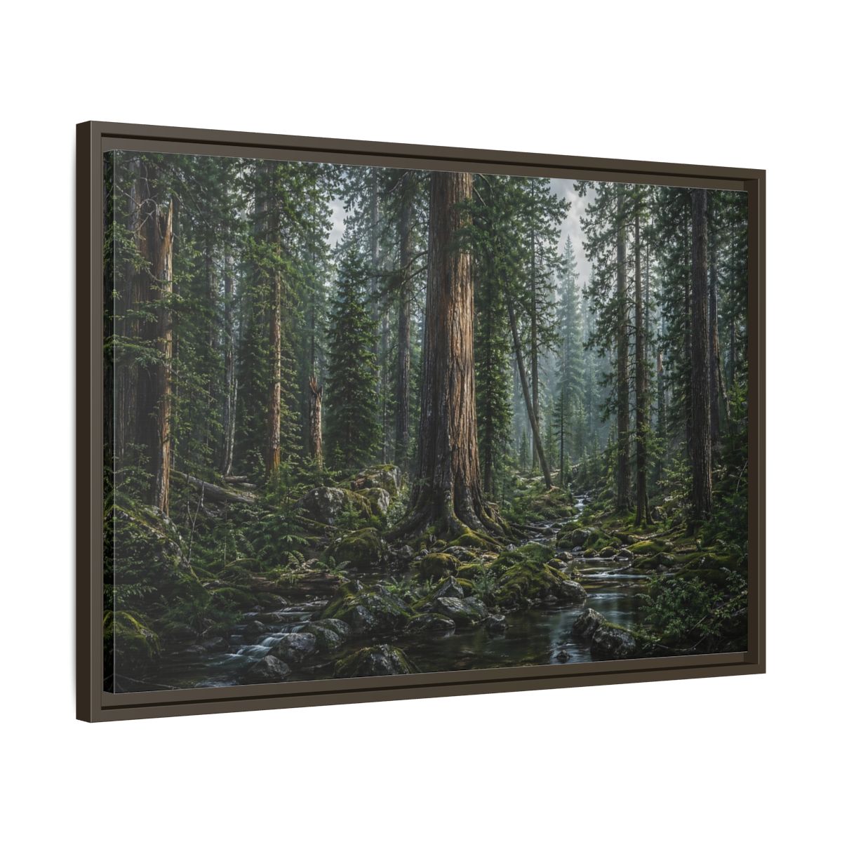 Side Mockup 11. Nature Forest Stream Green Forest Stream shown as stretched canvas wall art