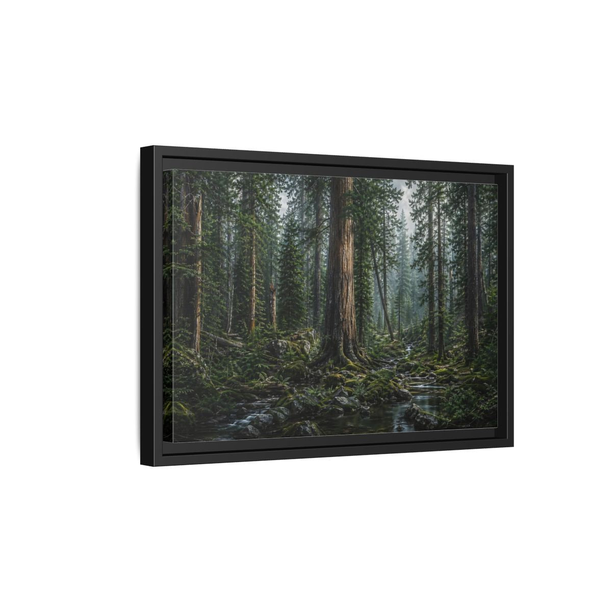 Side Mockup 6. Nature Forest Stream Green Forest Stream shown as stretched canvas wall art