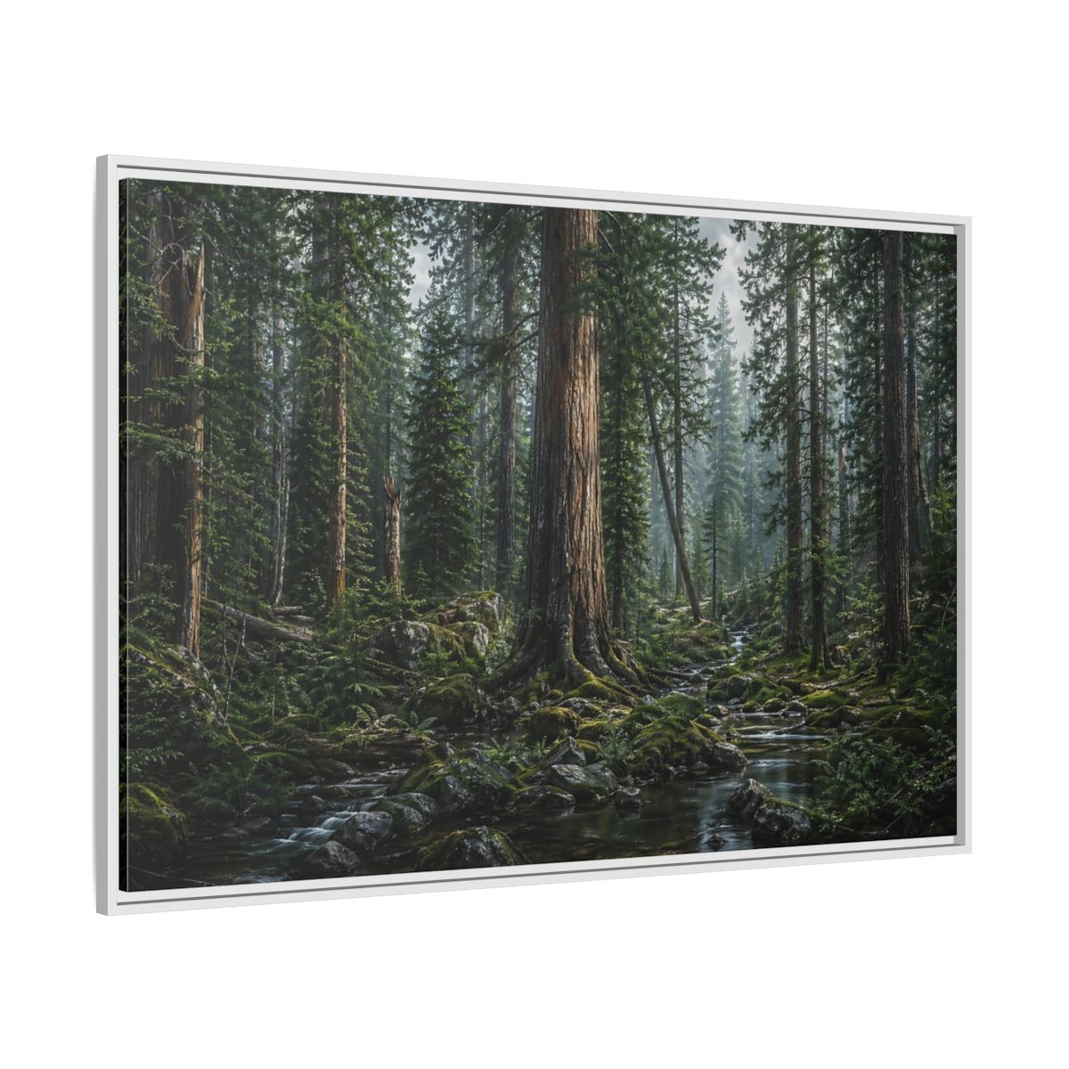 Side Mockup 7. Nature Forest Stream Green Forest Stream shown as stretched canvas wall art
