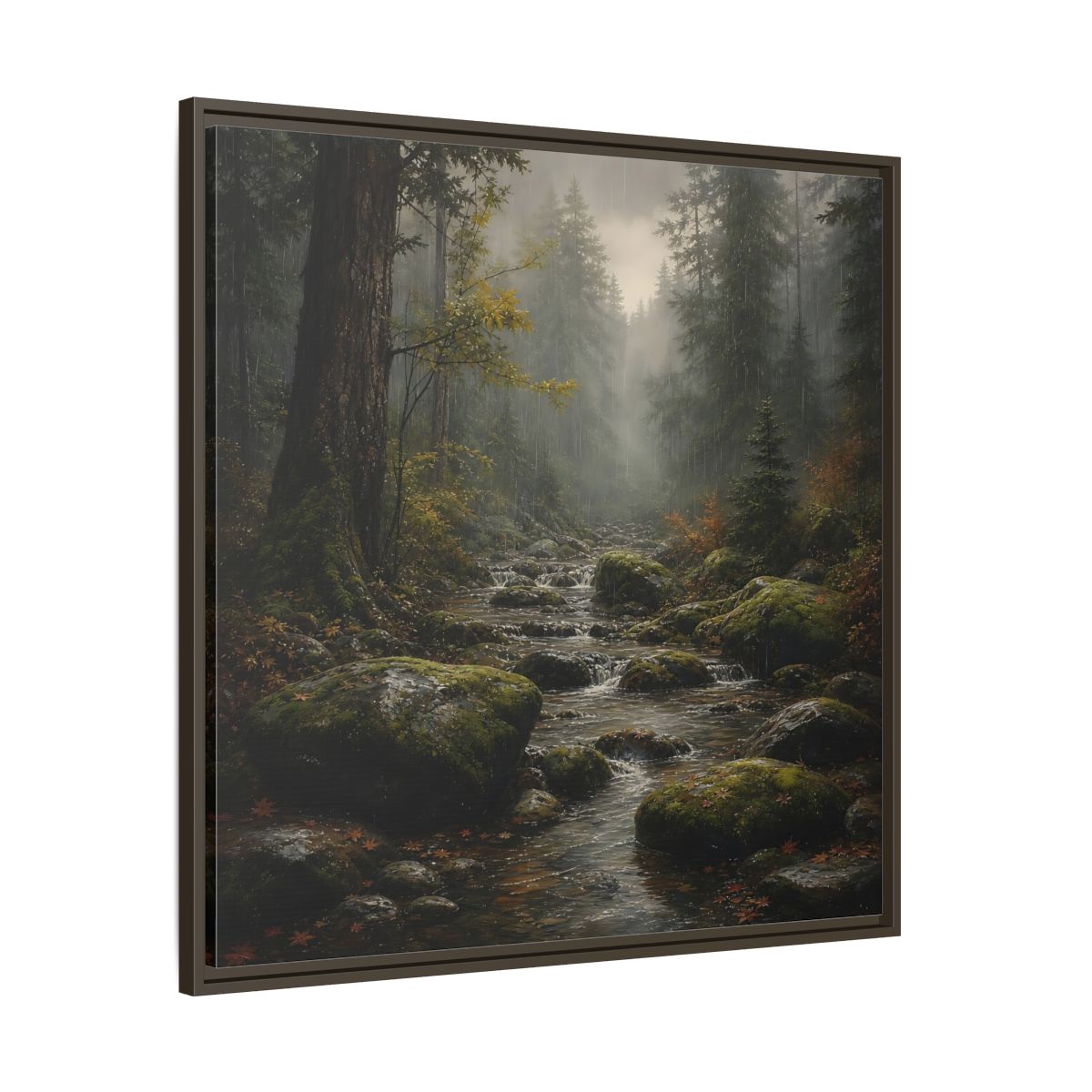 Main Mockup. Nature Forest Stream Rainy Forest Stream shown as stretched canvas wall art