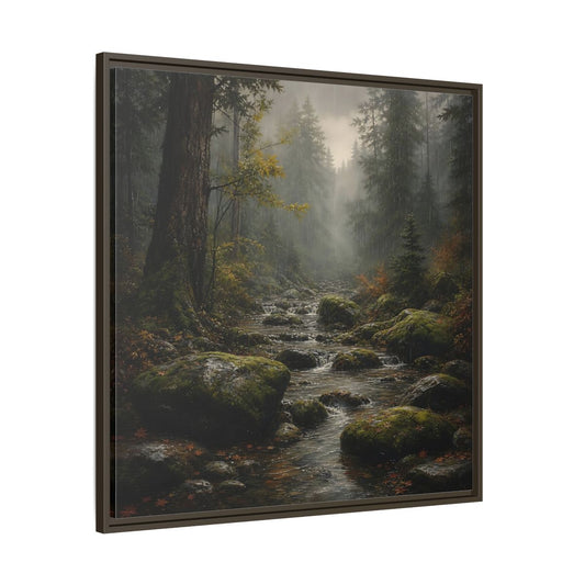 Main Mockup. Nature Forest Stream Rainy Forest Stream shown as stretched canvas wall art