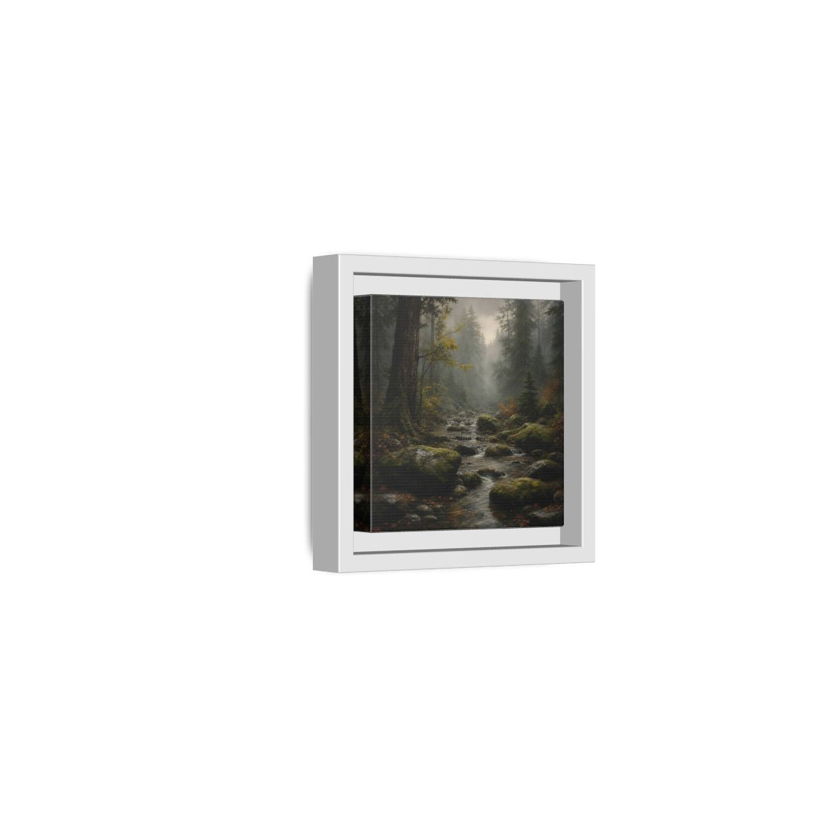 Side Mockup 22. Nature Forest Stream Rainy Forest Stream shown as stretched canvas wall art