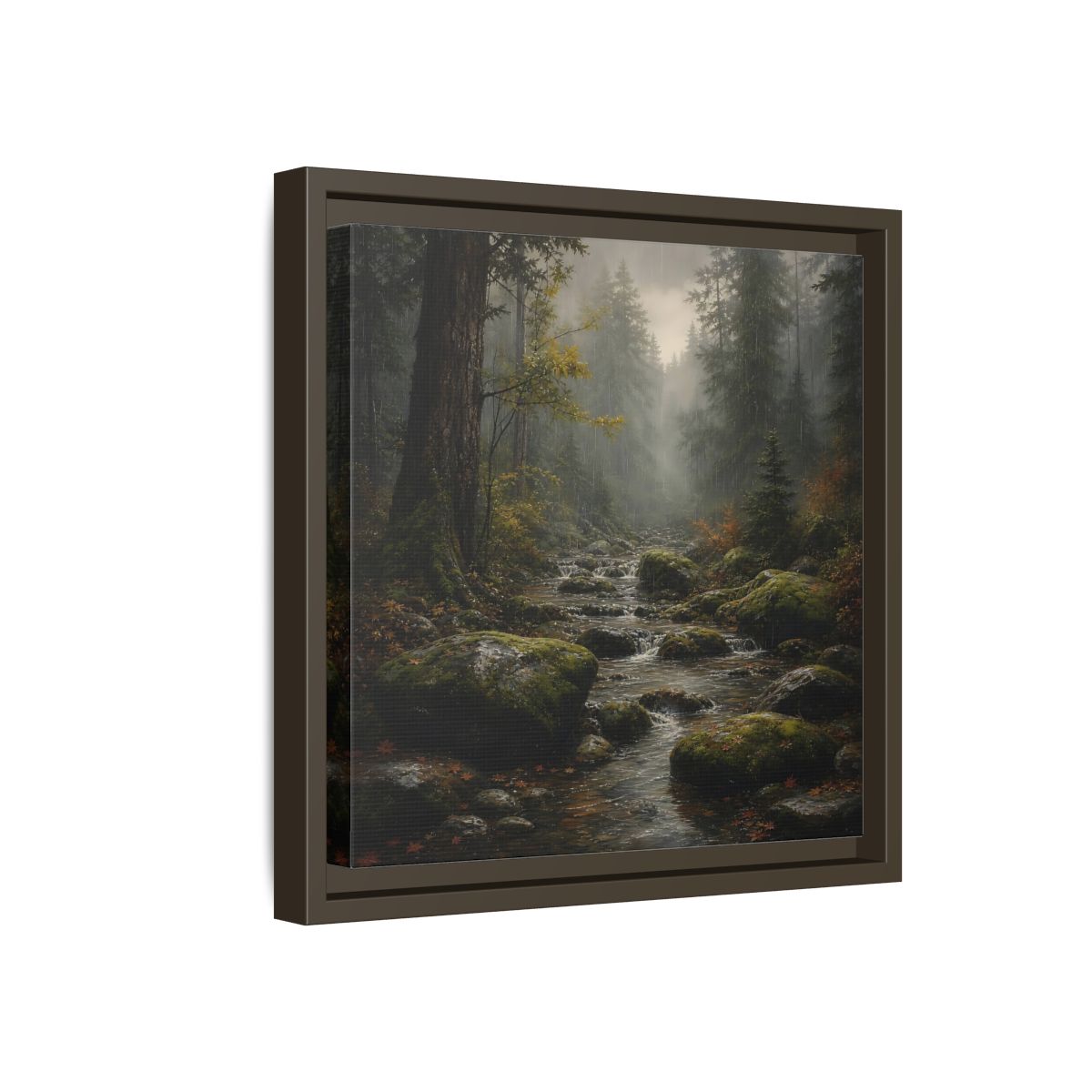 Side Mockup 17. Nature Forest Stream Rainy Forest Stream shown as stretched canvas wall art