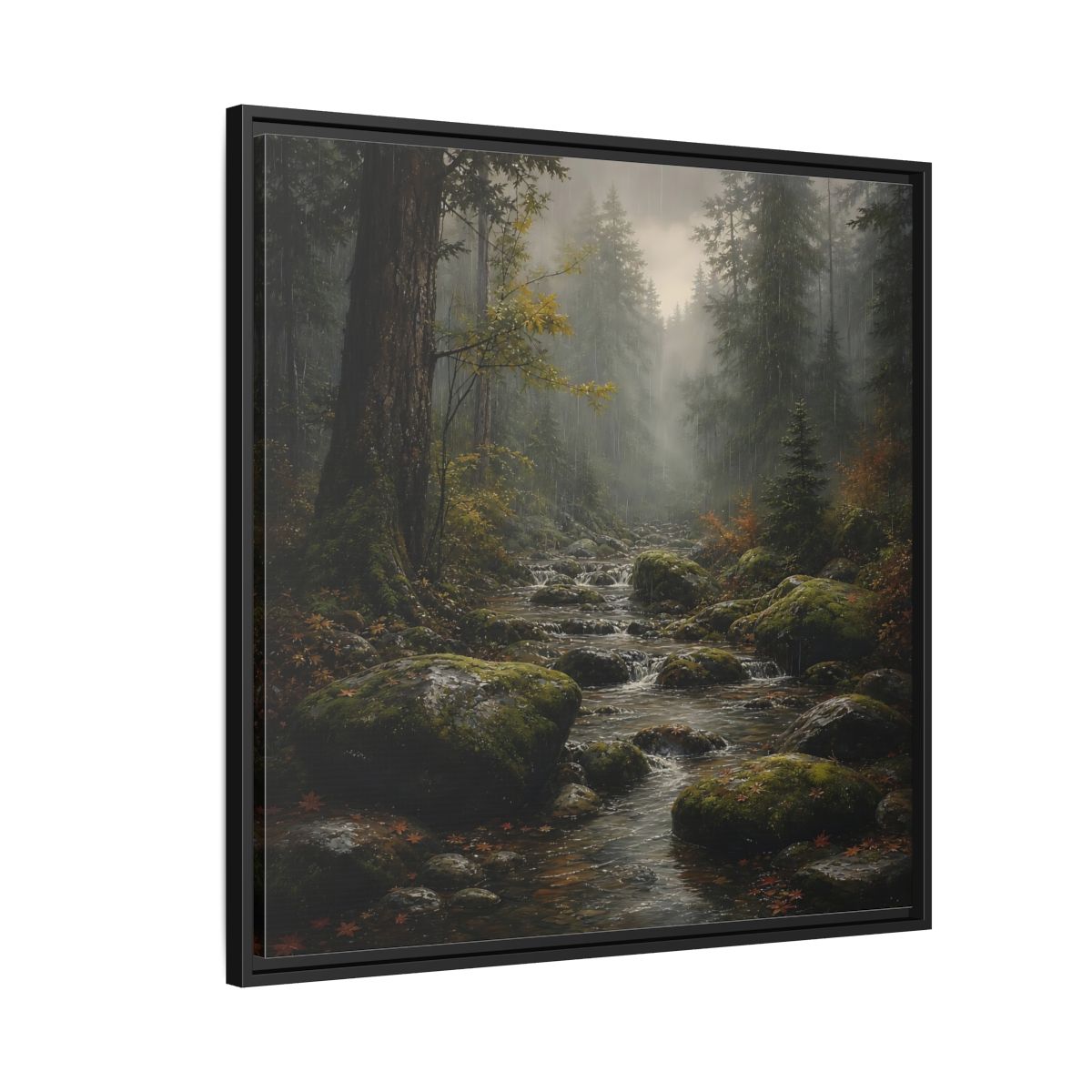 Side Mockup 9. Nature Forest Stream Rainy Forest Stream shown as stretched canvas wall art