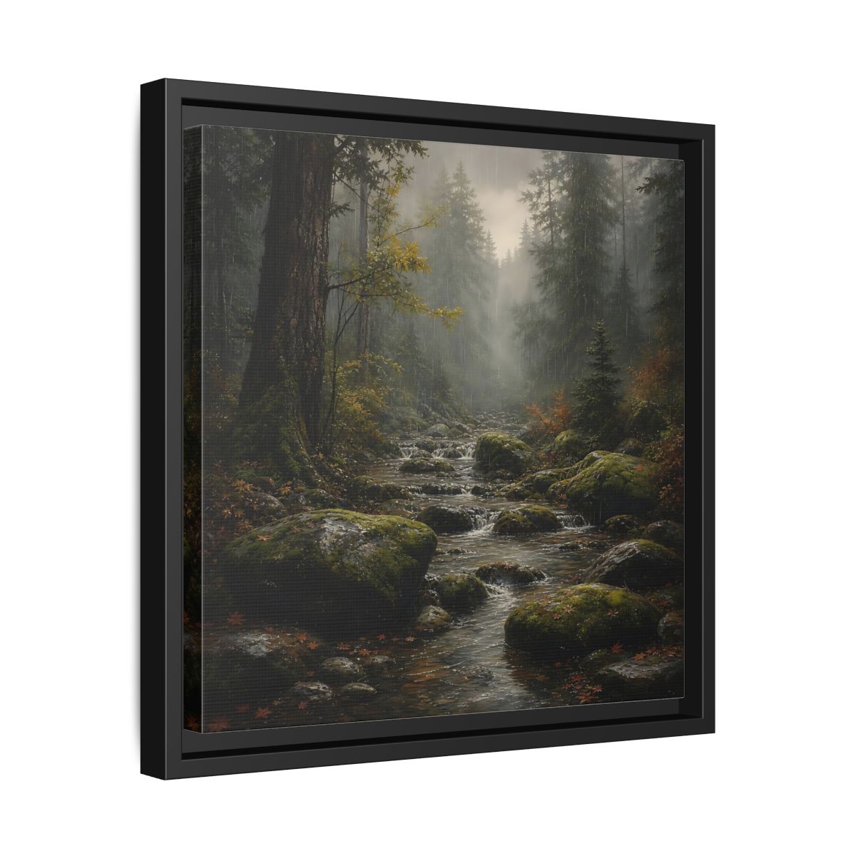 Side Mockup 32. Nature Forest Stream Rainy Forest Stream shown as stretched canvas wall art