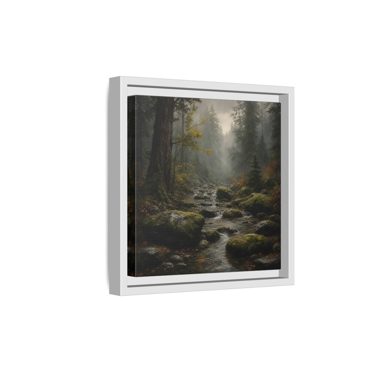 Side Mockup 19. Nature Forest Stream Rainy Forest Stream shown as stretched canvas wall art