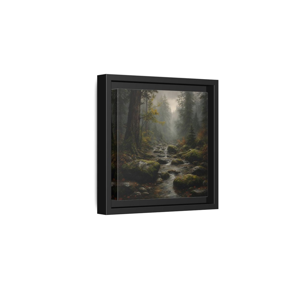 Side Mockup 3. Nature Forest Stream Rainy Forest Stream shown as stretched canvas wall art