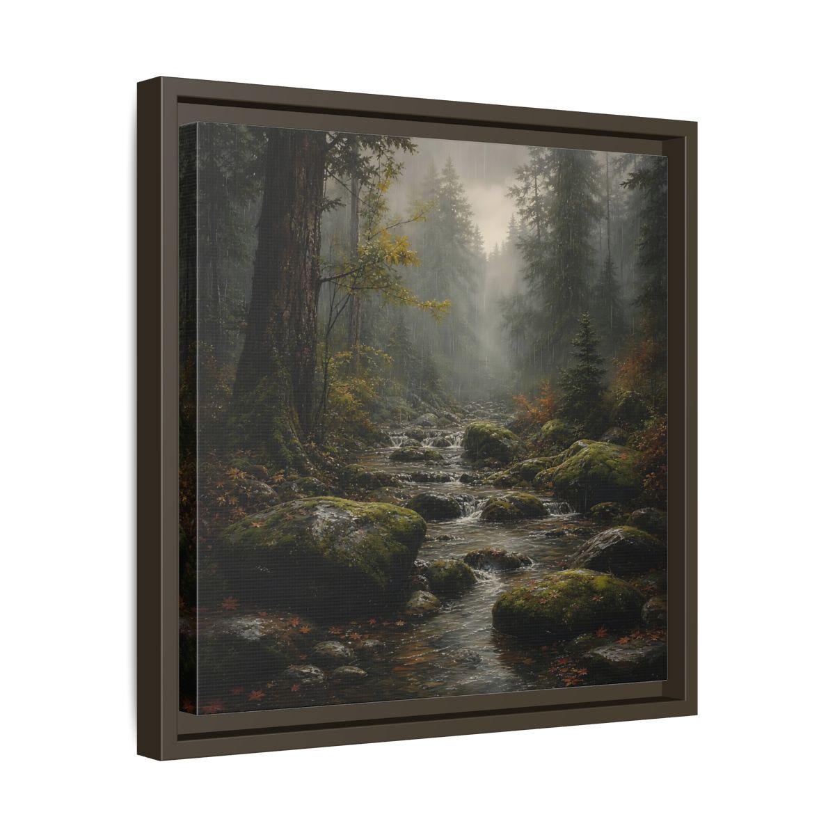 Side Mockup 29. Nature Forest Stream Rainy Forest Stream shown as stretched canvas wall art