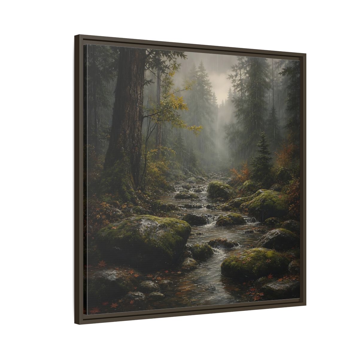 Side Mockup 8. Nature Forest Stream Rainy Forest Stream shown as stretched canvas wall art