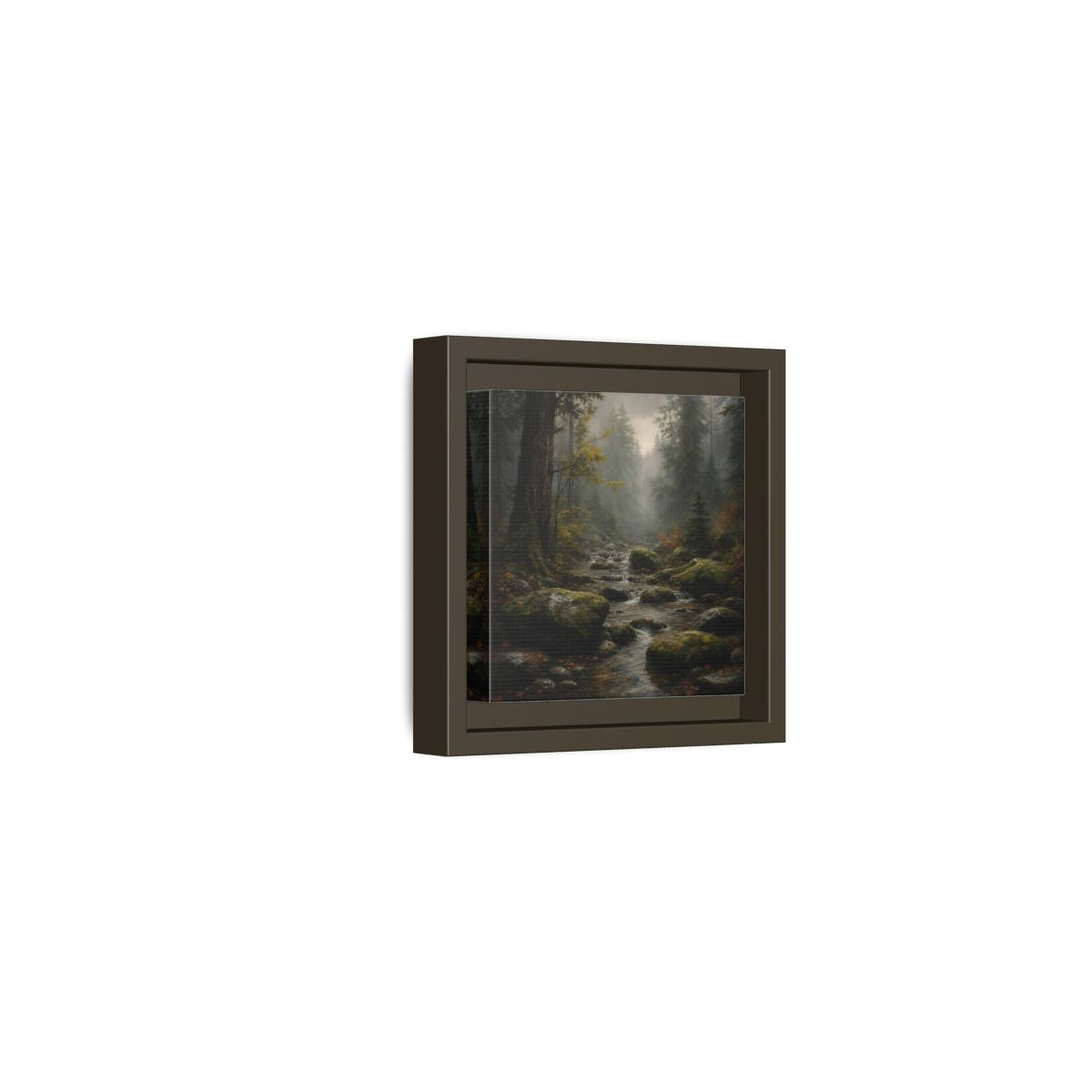 Side Mockup 23. Nature Forest Stream Rainy Forest Stream shown as stretched canvas wall art