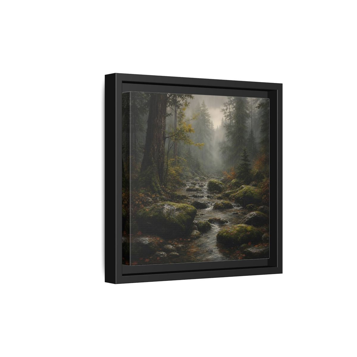 Side Mockup 21. Nature Forest Stream Rainy Forest Stream shown as stretched canvas wall art
