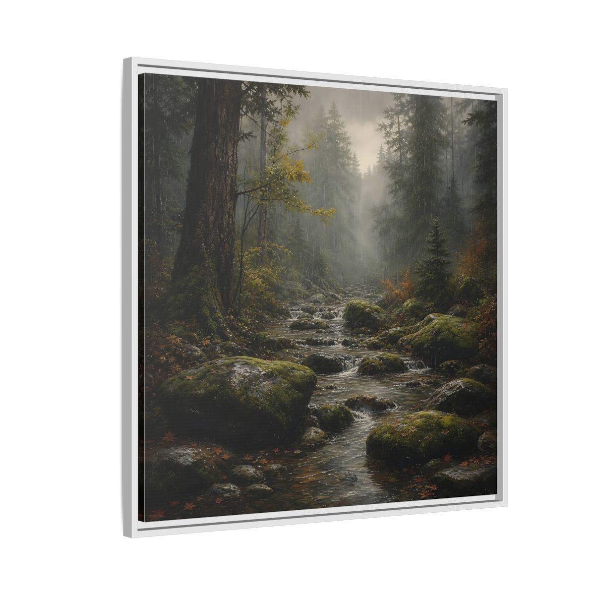 Side Mockup 7. Nature Forest Stream Rainy Forest Stream shown as stretched canvas wall art