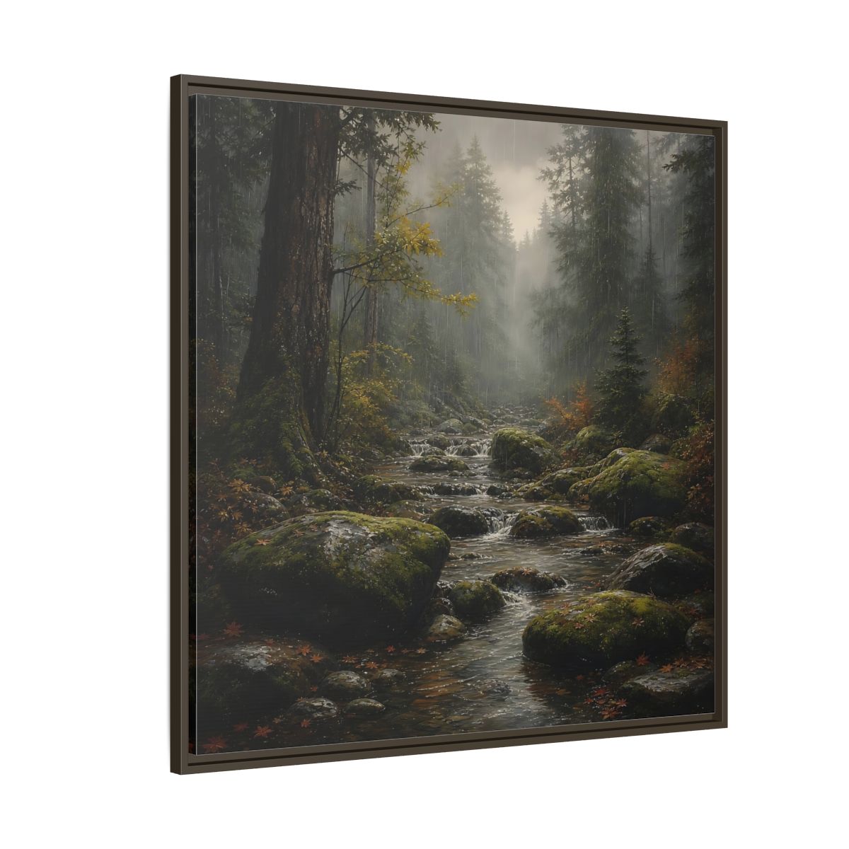 Side Mockup 5. Nature Forest Stream Rainy Forest Stream shown as stretched canvas wall art