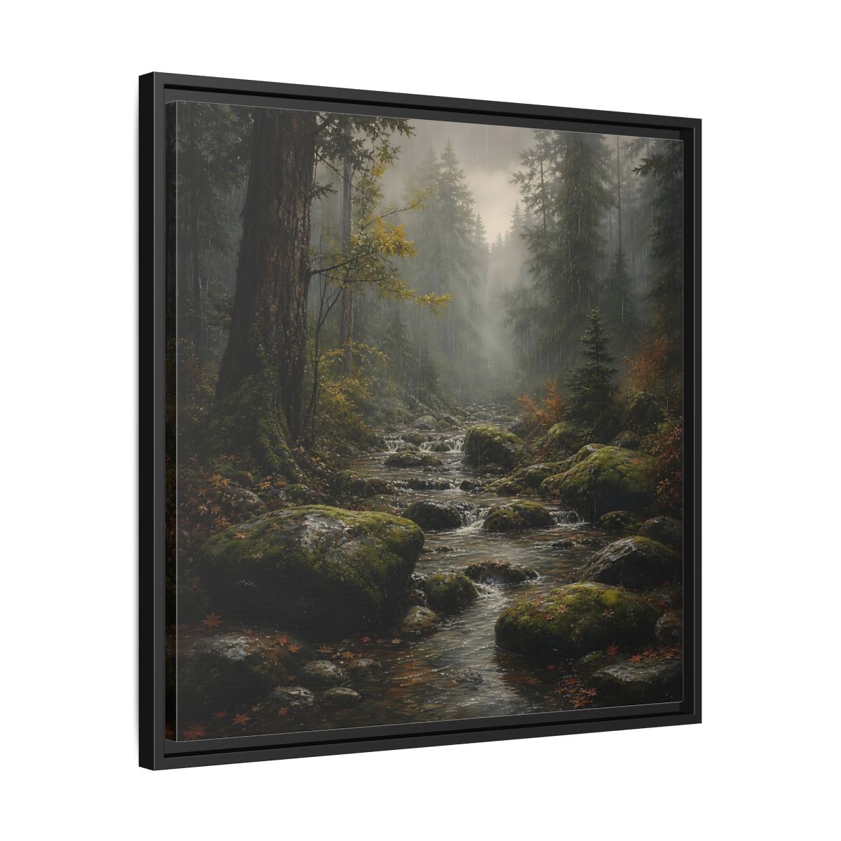 Side Mockup 31. Nature Forest Stream Rainy Forest Stream shown as stretched canvas wall art
