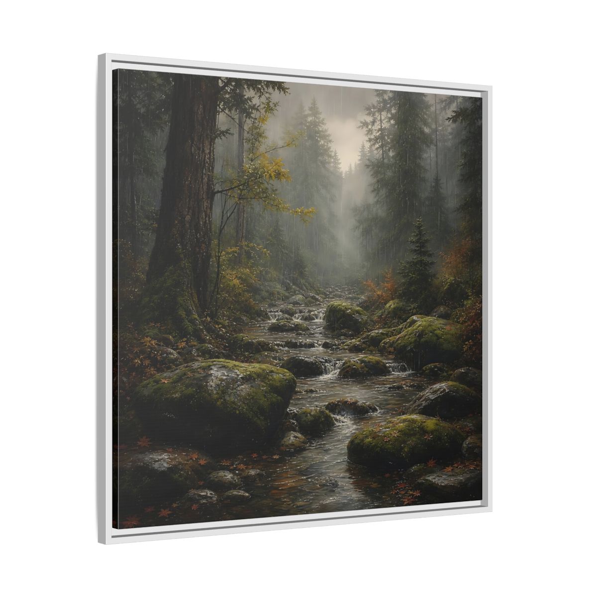 Side Mockup 25. Nature Forest Stream Rainy Forest Stream shown as stretched canvas wall art