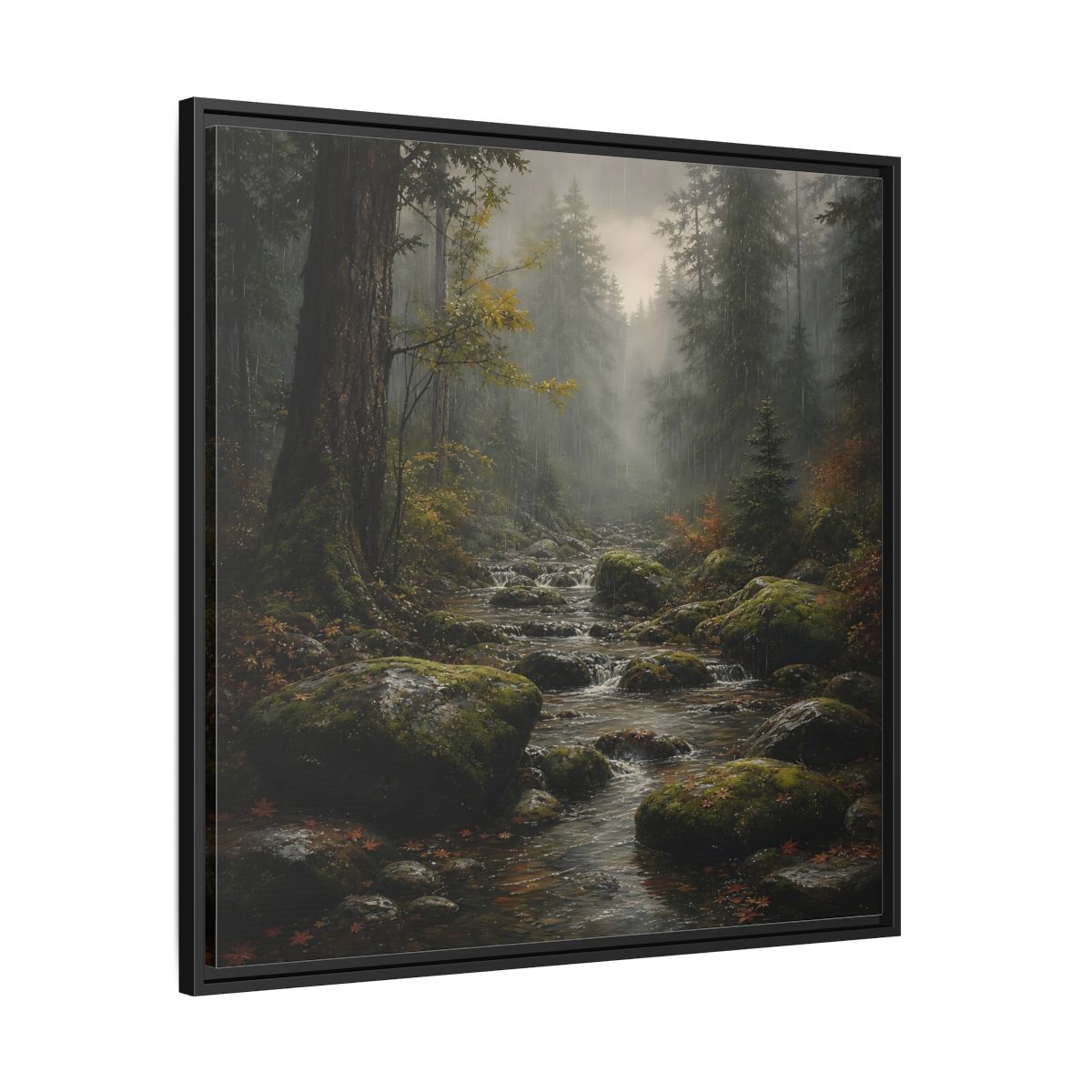 Side Mockup 30. Nature Forest Stream Rainy Forest Stream shown as stretched canvas wall art