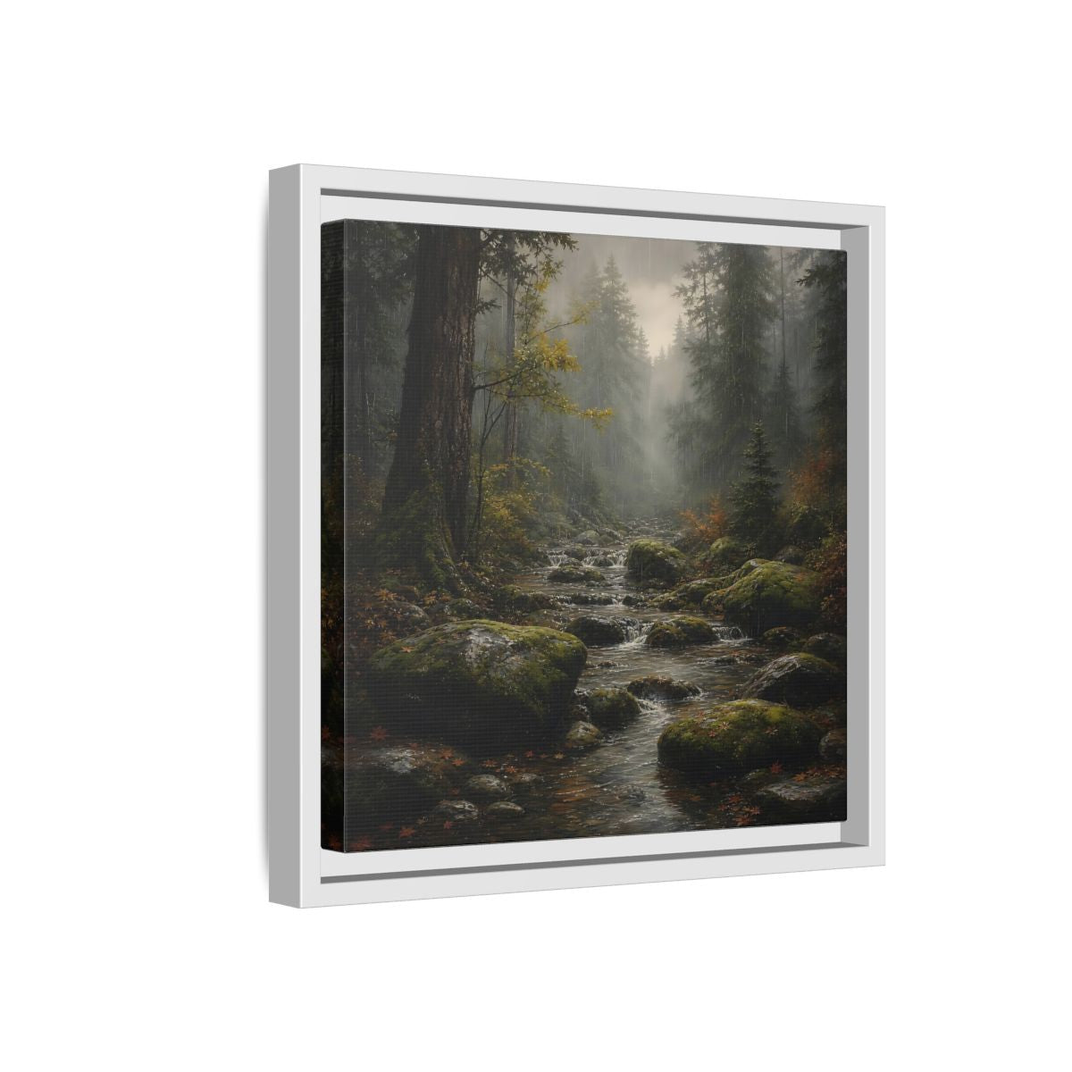 Side Mockup 16. Nature Forest Stream Rainy Forest Stream shown as stretched canvas wall art