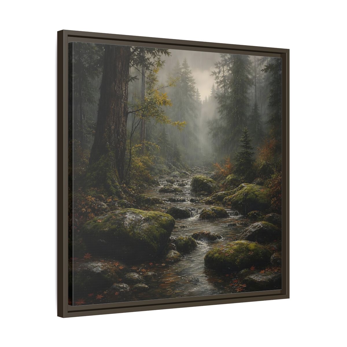 Side Mockup 27. Nature Forest Stream Rainy Forest Stream shown as stretched canvas wall art