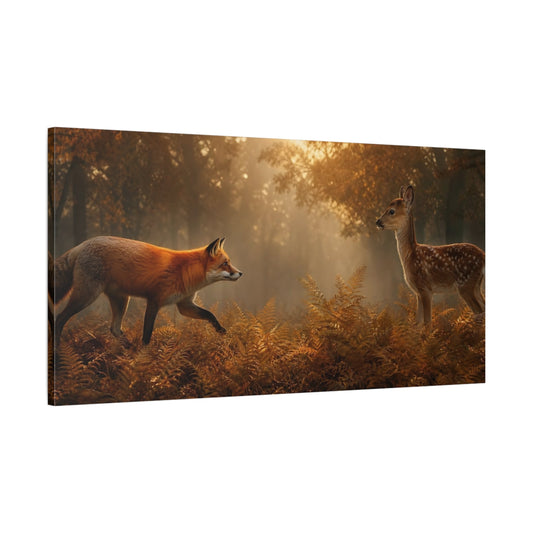 Main Mockup. Nature Fox Fawn Autumn Wildlife shown as stretched canvas wall art