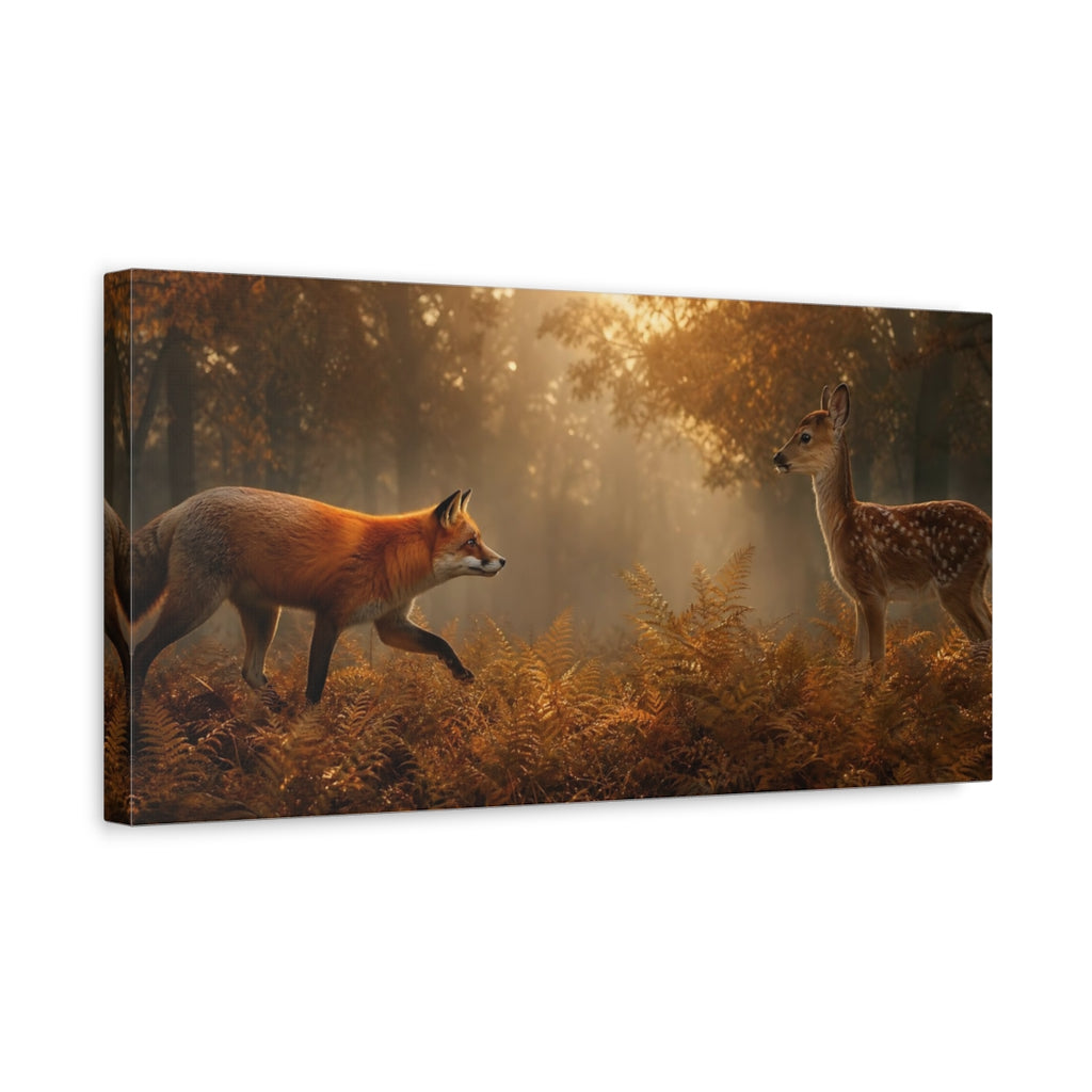 Side Mockup 3. Nature Fox Fawn Autumn Wildlife shown as stretched canvas wall art