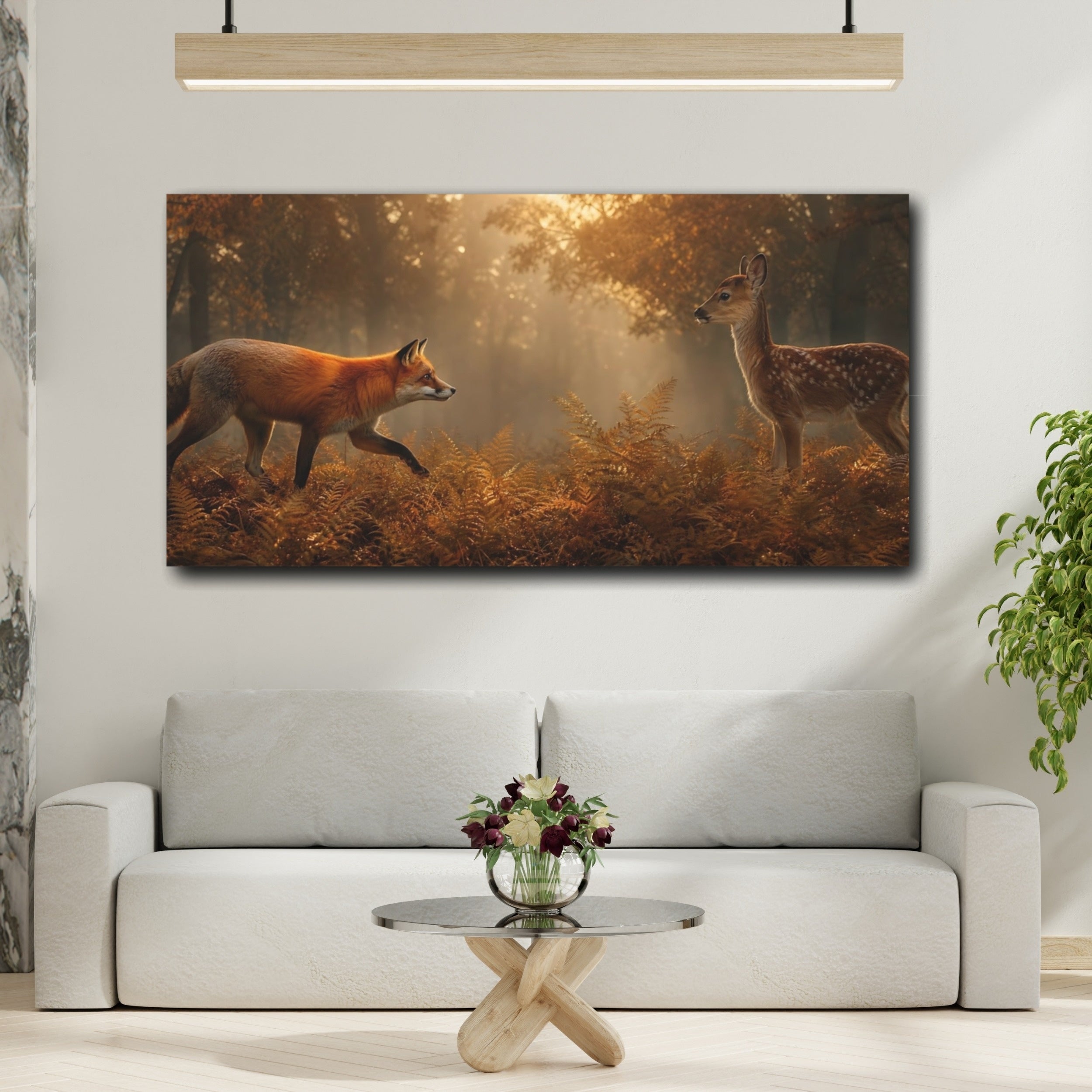 Mockup 2. Nature Fox Fawn Autumn Wildlife shown as stretched canvas wall art