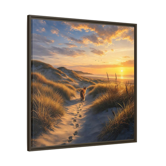 Main Mockup. Nature Fox Orange Blue Sunset shown as stretched canvas wall art