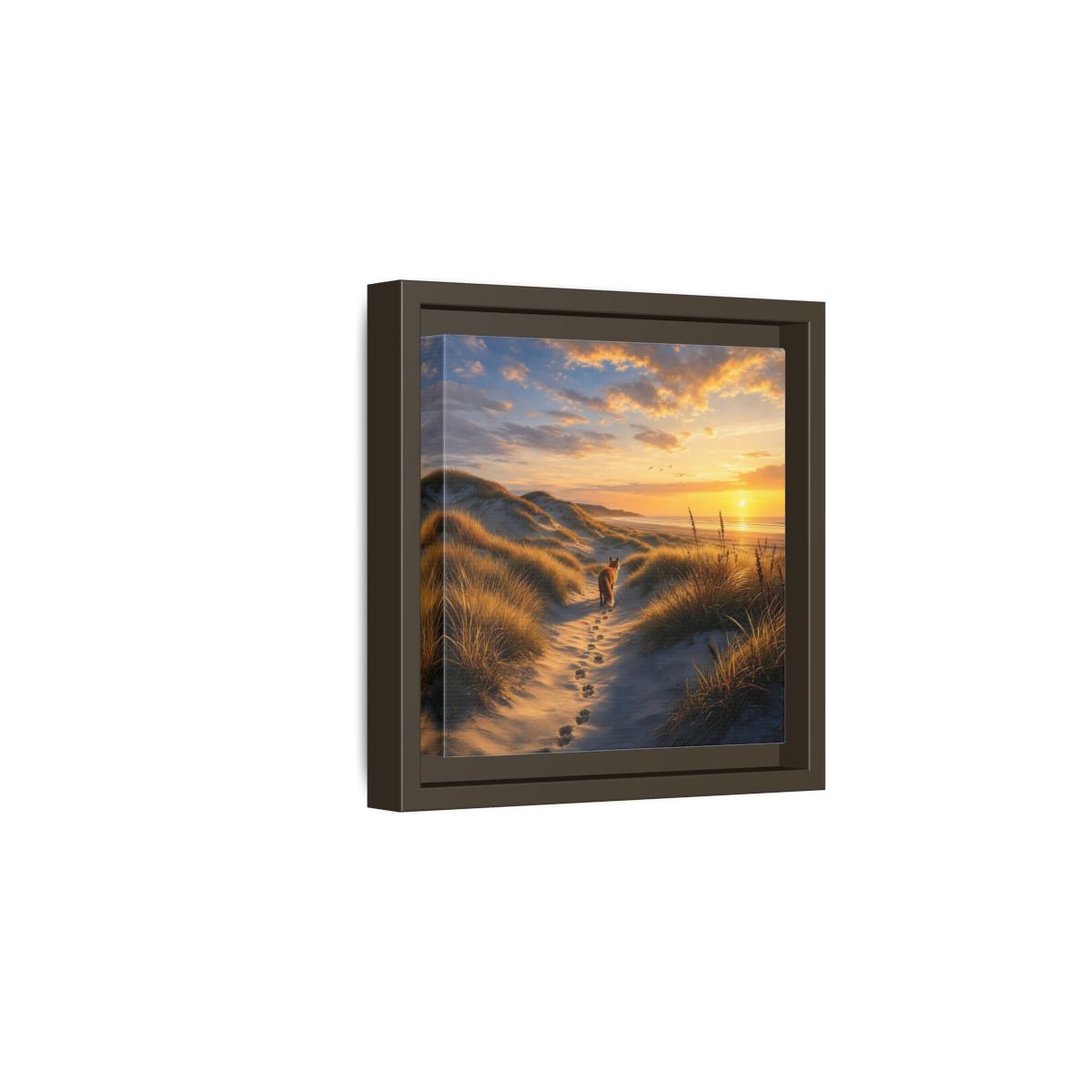 Side Mockup 2. Nature Fox Orange Blue Sunset shown as stretched canvas wall art
