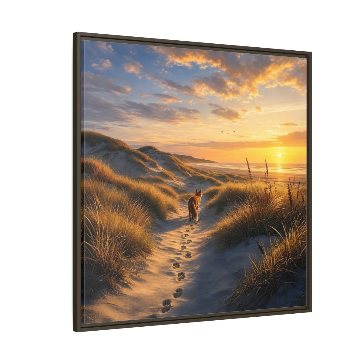 Side Mockup 5. Nature Fox Orange Blue Sunset shown as stretched canvas wall art