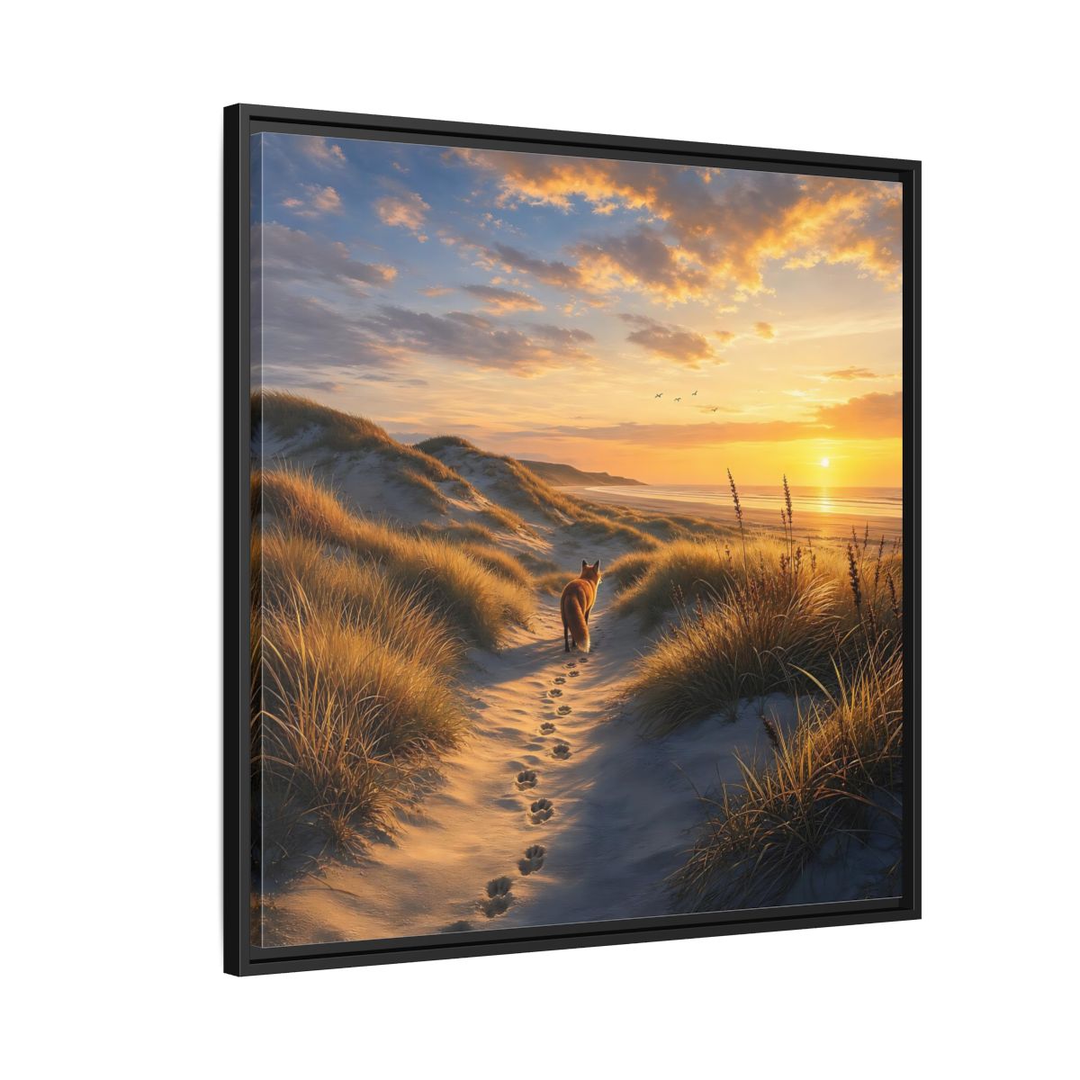 Side Mockup 9. Nature Fox Orange Blue Sunset shown as stretched canvas wall art