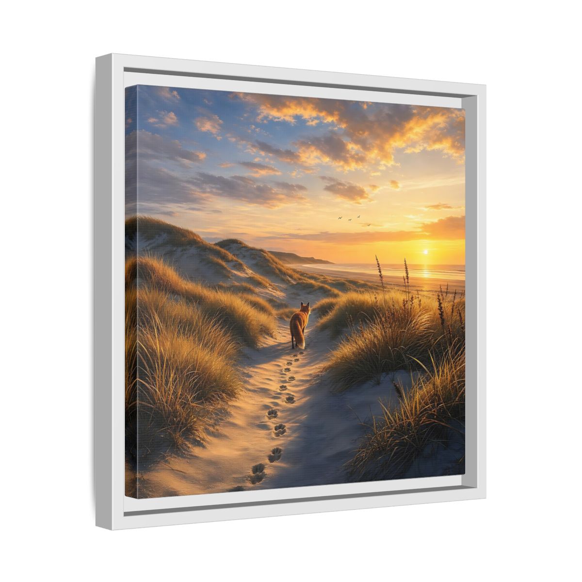 Side Mockup 28. Nature Fox Orange Blue Sunset shown as stretched canvas wall art