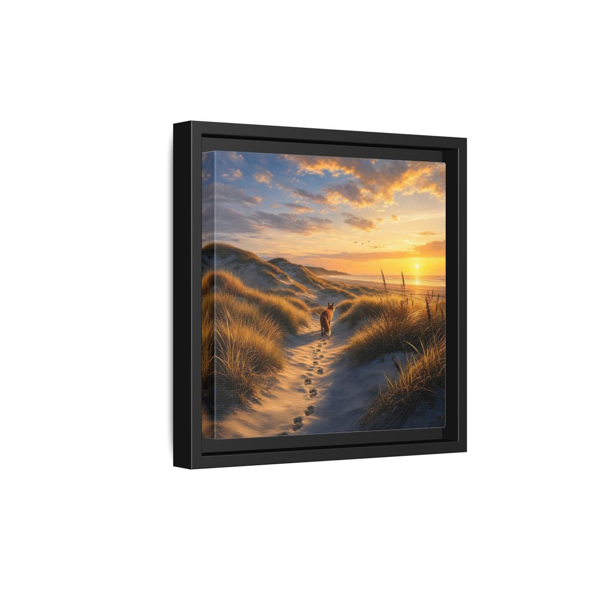 Side Mockup 21. Nature Fox Orange Blue Sunset shown as stretched canvas wall art