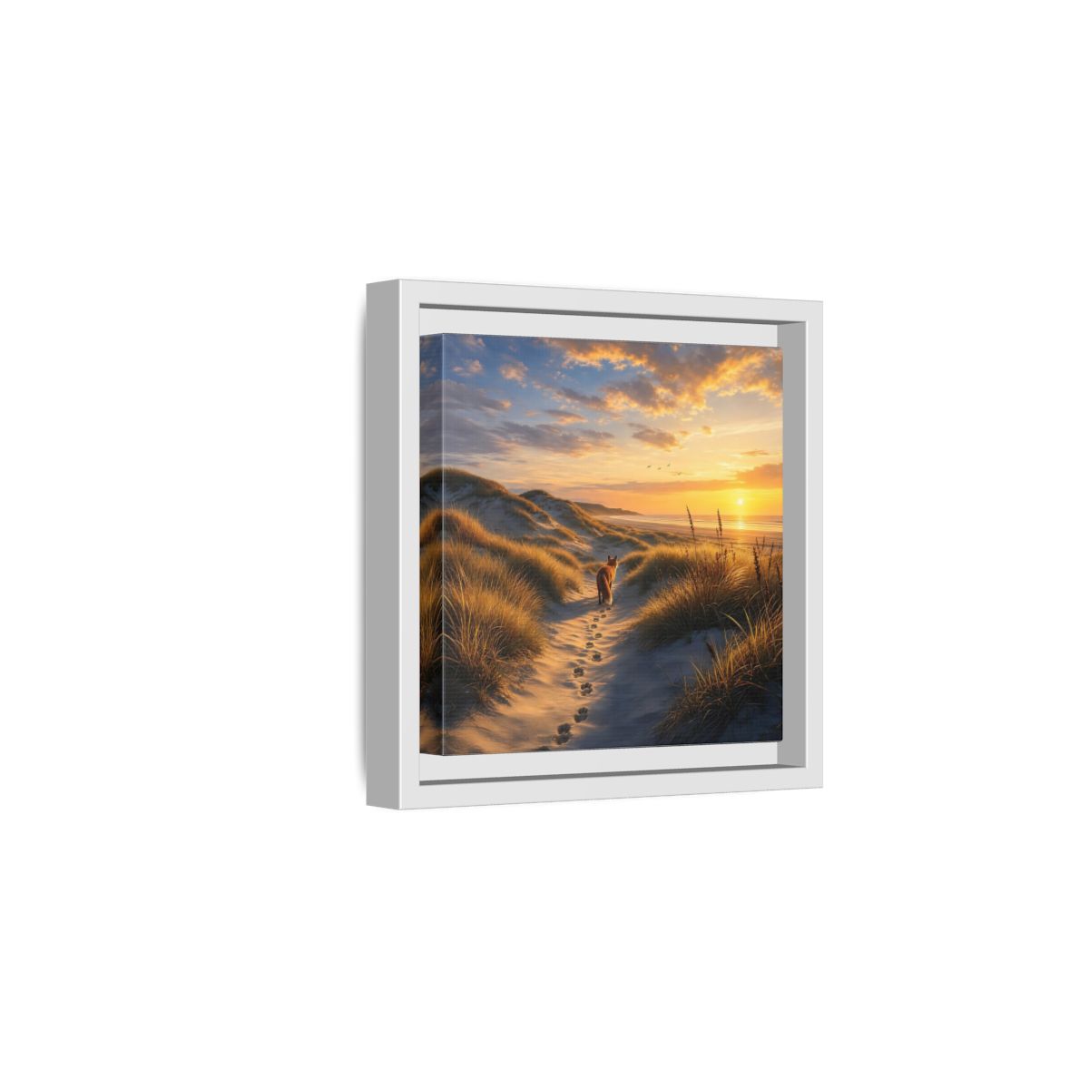 Side Mockup 1. Nature Fox Orange Blue Sunset shown as stretched canvas wall art