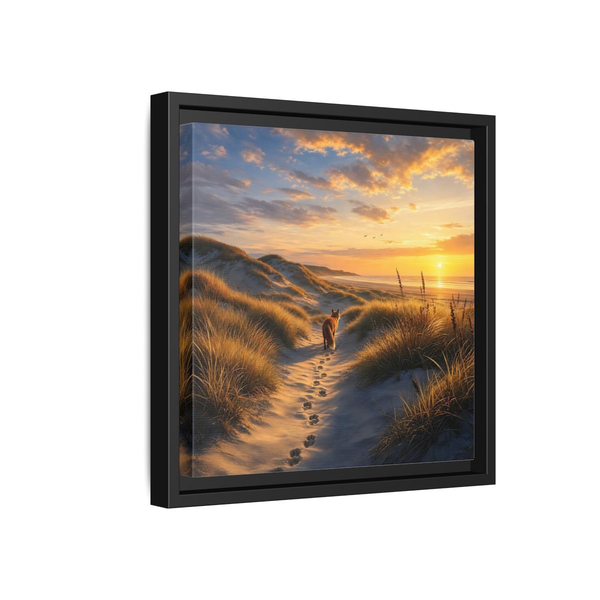 Side Mockup 18. Nature Fox Orange Blue Sunset shown as stretched canvas wall art