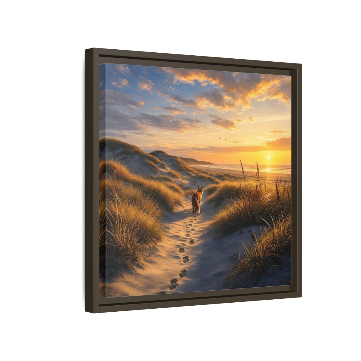 Side Mockup 14. Nature Fox Orange Blue Sunset shown as stretched canvas wall art