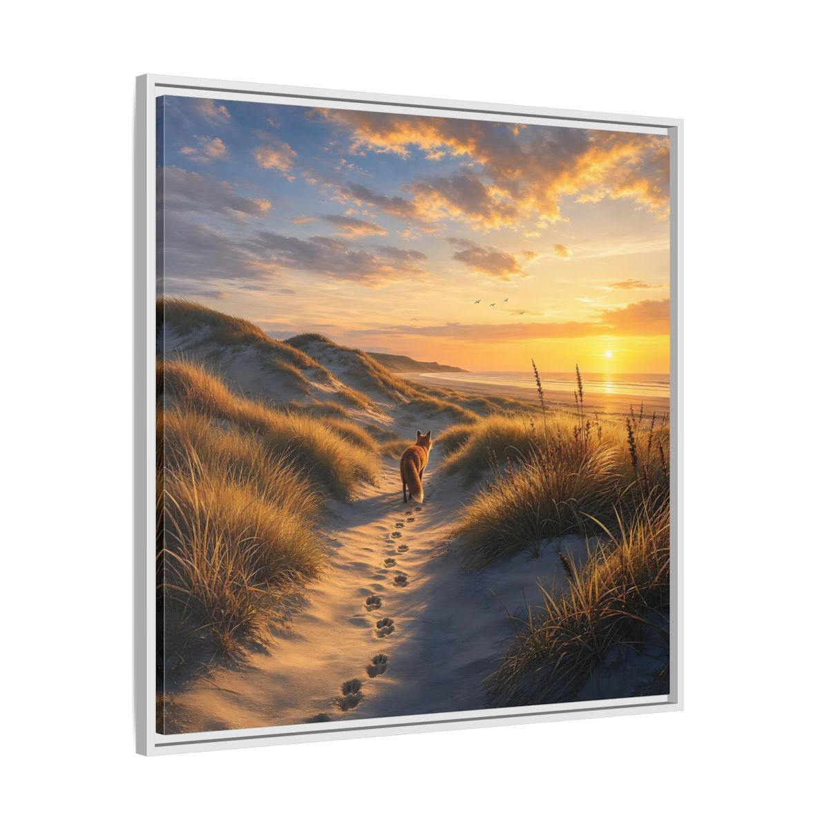 Side Mockup 25. Nature Fox Orange Blue Sunset shown as stretched canvas wall art