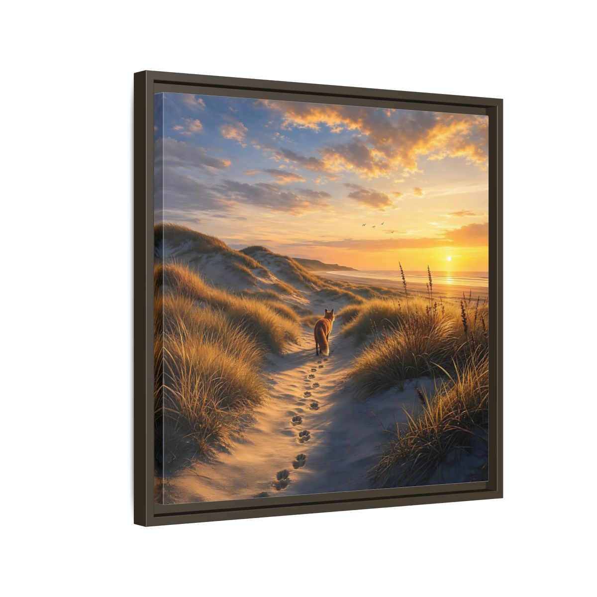 Side Mockup 11. Nature Fox Orange Blue Sunset shown as stretched canvas wall art
