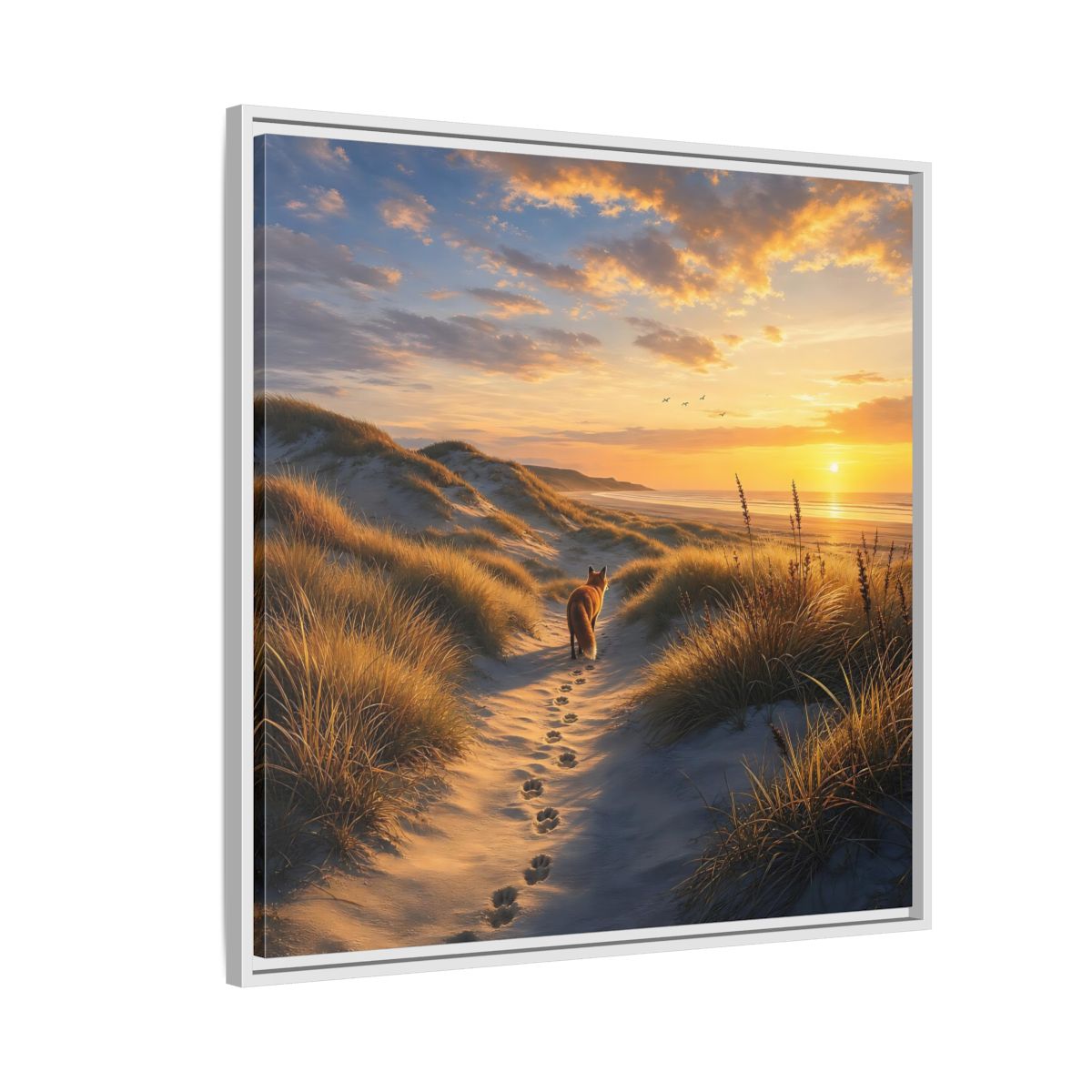 Side Mockup 7. Nature Fox Orange Blue Sunset shown as stretched canvas wall art