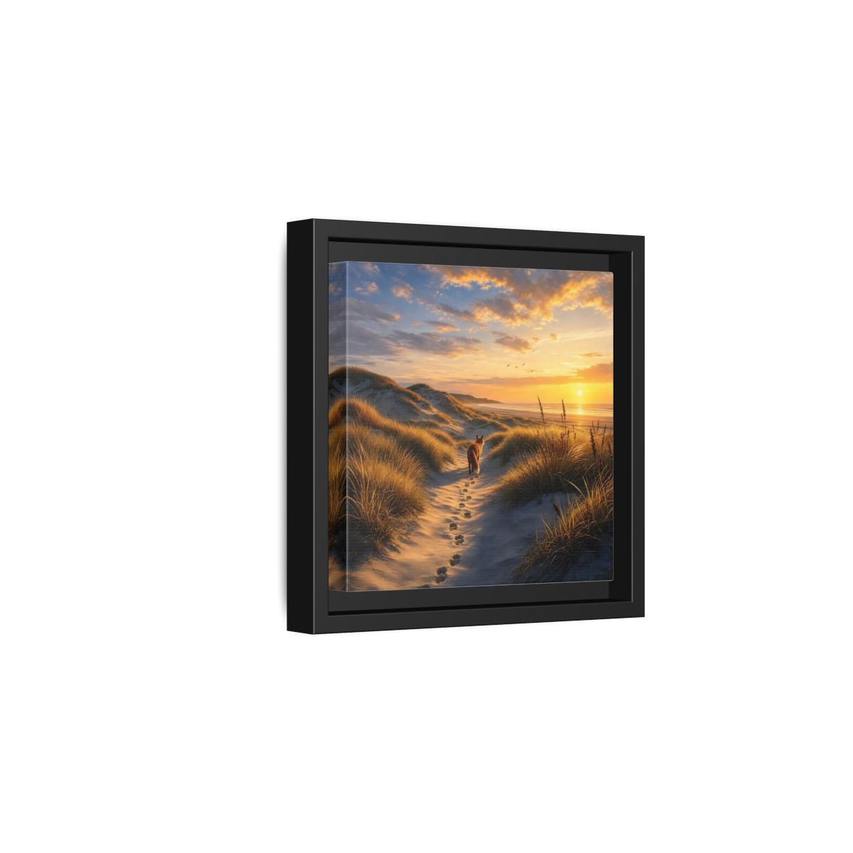 Side Mockup 3. Nature Fox Orange Blue Sunset shown as stretched canvas wall art