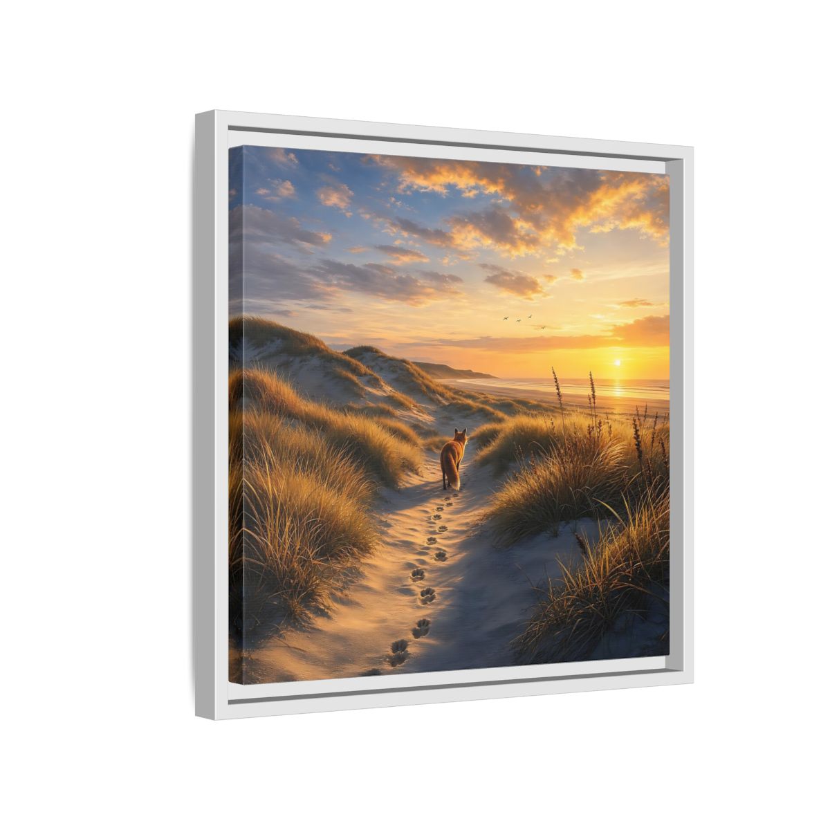 Side Mockup 13. Nature Fox Orange Blue Sunset shown as stretched canvas wall art