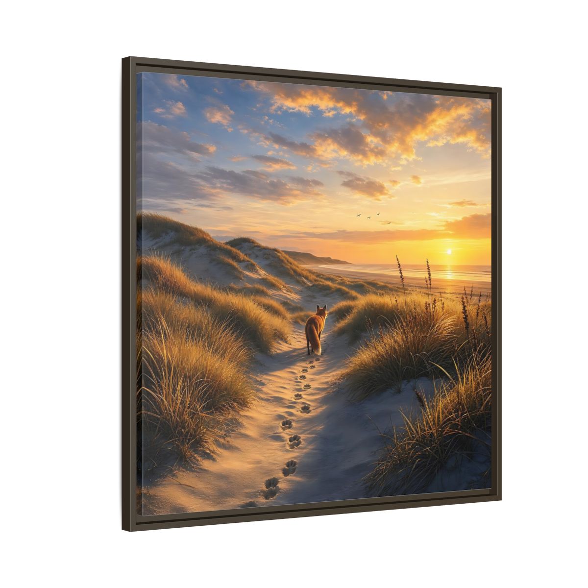 Side Mockup 8. Nature Fox Orange Blue Sunset shown as stretched canvas wall art